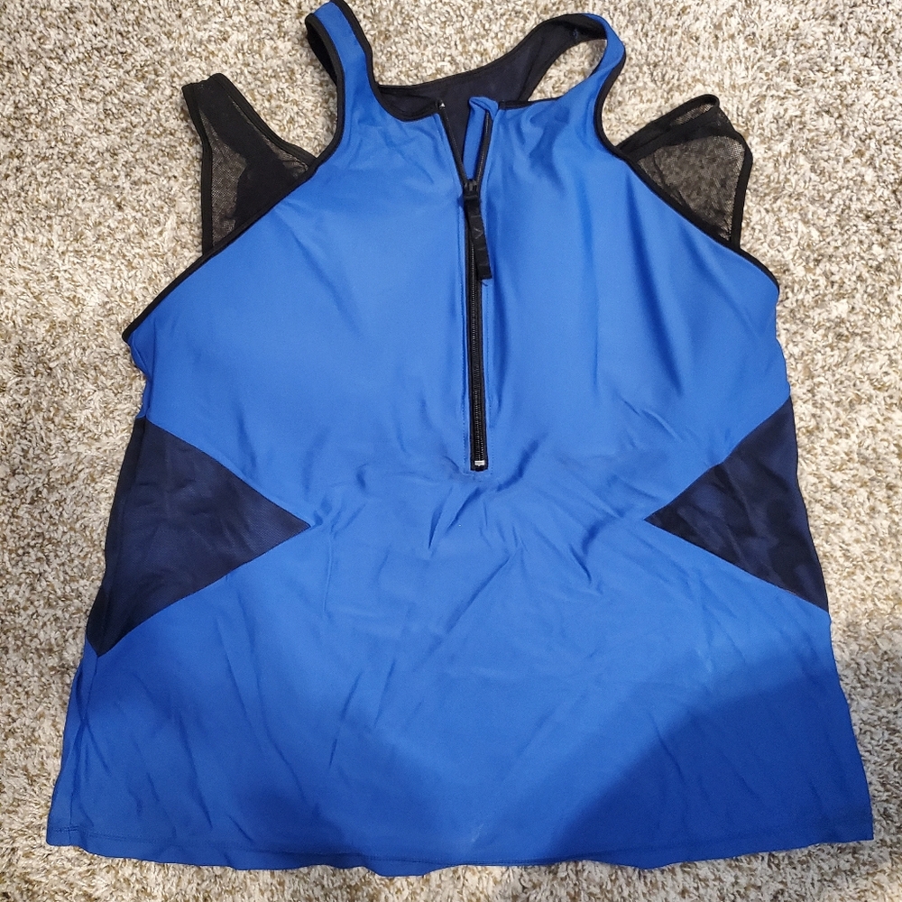 Livi Active Blue and Black Women's Rash Guard Tank Swim Top